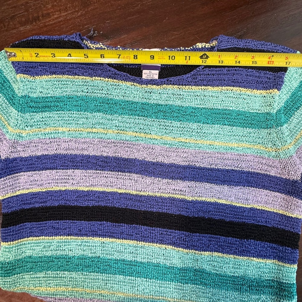 VTG Beachy Boho Fun Whimsical Striped Womens XL Top Multicolor - Picture 6 of 7